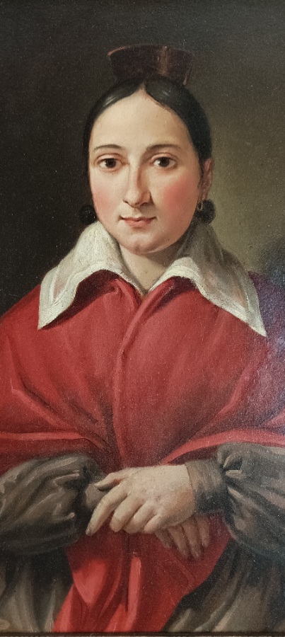 Antique Oil Painting on Canvas Depicting a Young Woman
